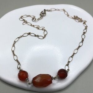 Sterling silver 925 chain necklace with carnelian beads-artisan-boho style